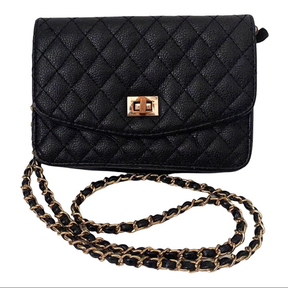 Urban Expressions Handbags - Urban Expressions Black Quilted Gold Hardware Chain Strap Crossbody Purse